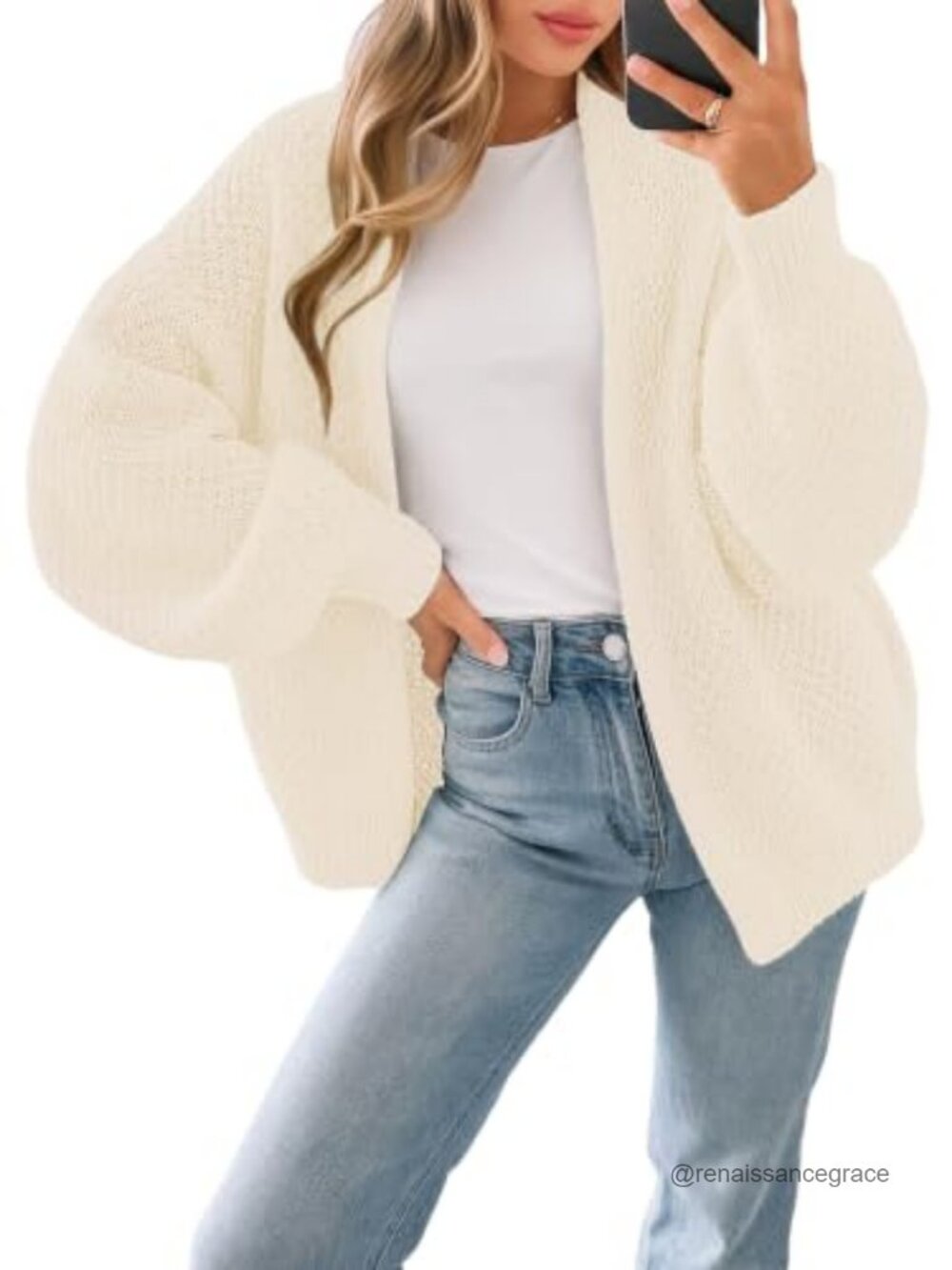 Oversized Chunky Waffle Knit Cardigan Sweater Open Front Slouchy Longline